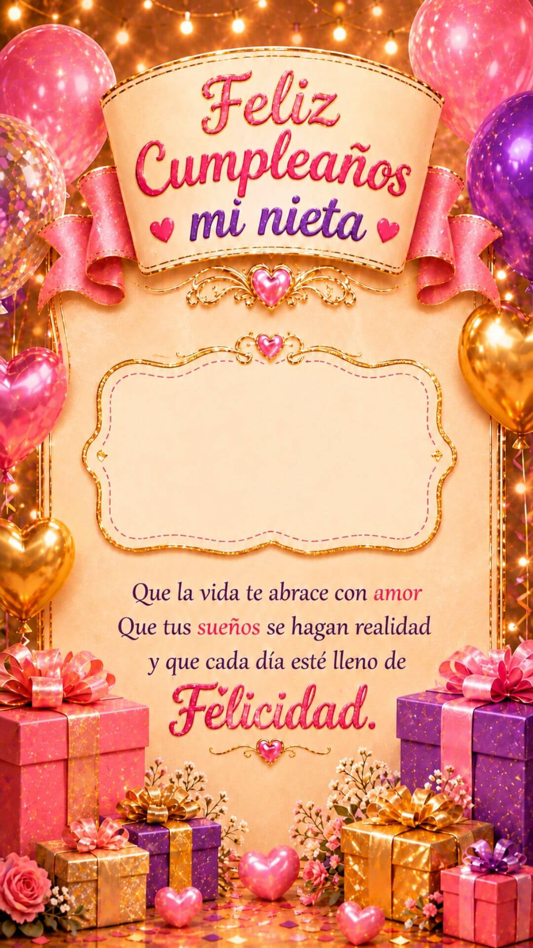 Plantilla de Tarjeta de Feliz cumpleaños para tu nieta gratis para descargar