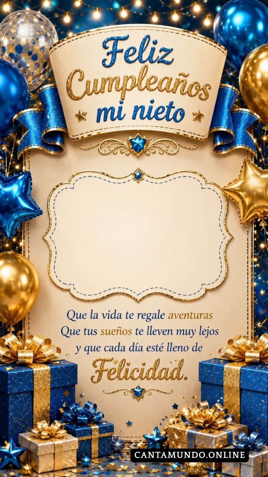 Plantilla de Tarjeta de Feliz cumpleaños para tu nieto gratis para descargar, felicitación de abuelita elegante
