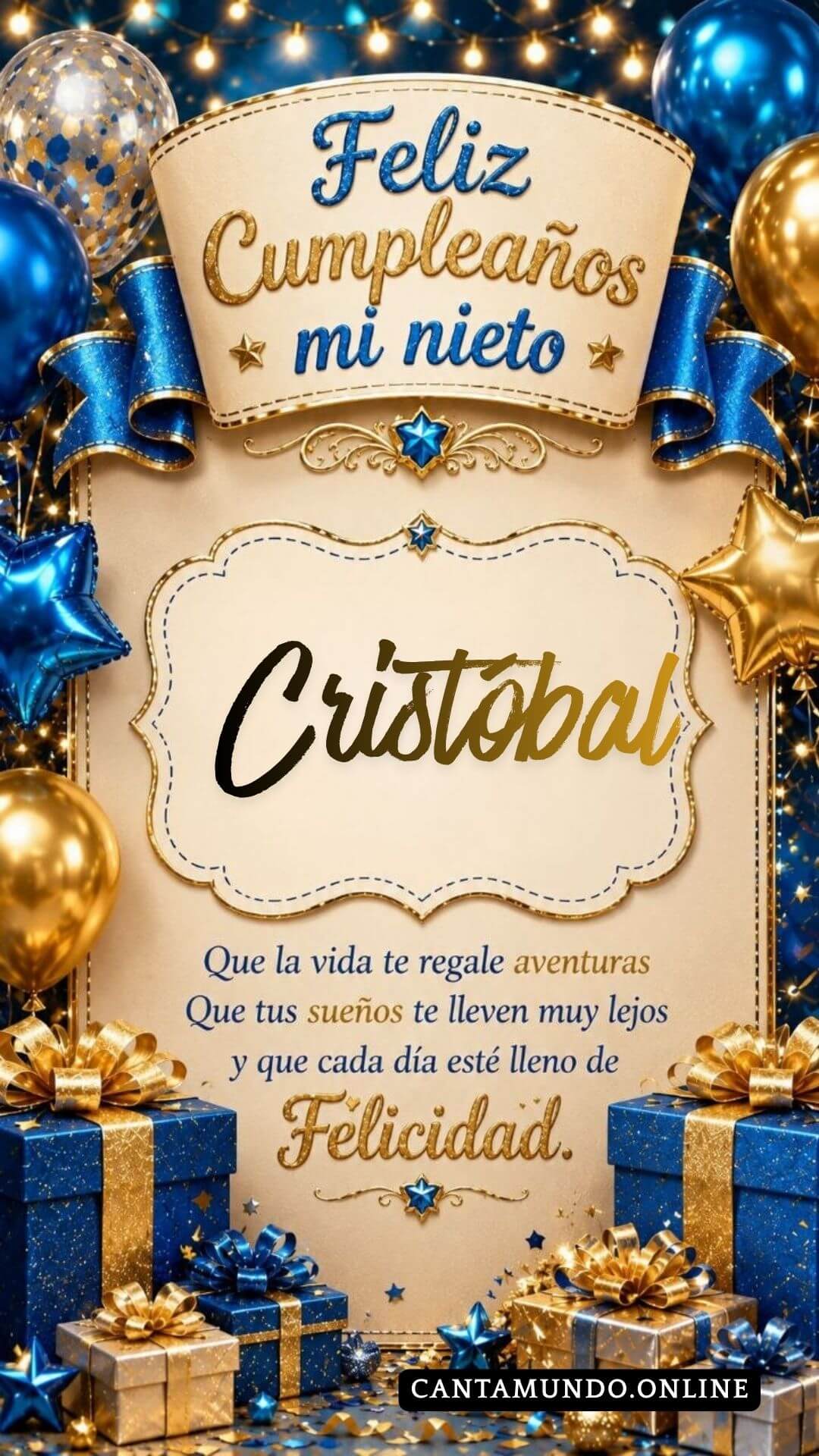 Tarjeta de Feliz cumpleaños para tu nieto Cristobal gratis para descargar, felicitación de abuelita elegante