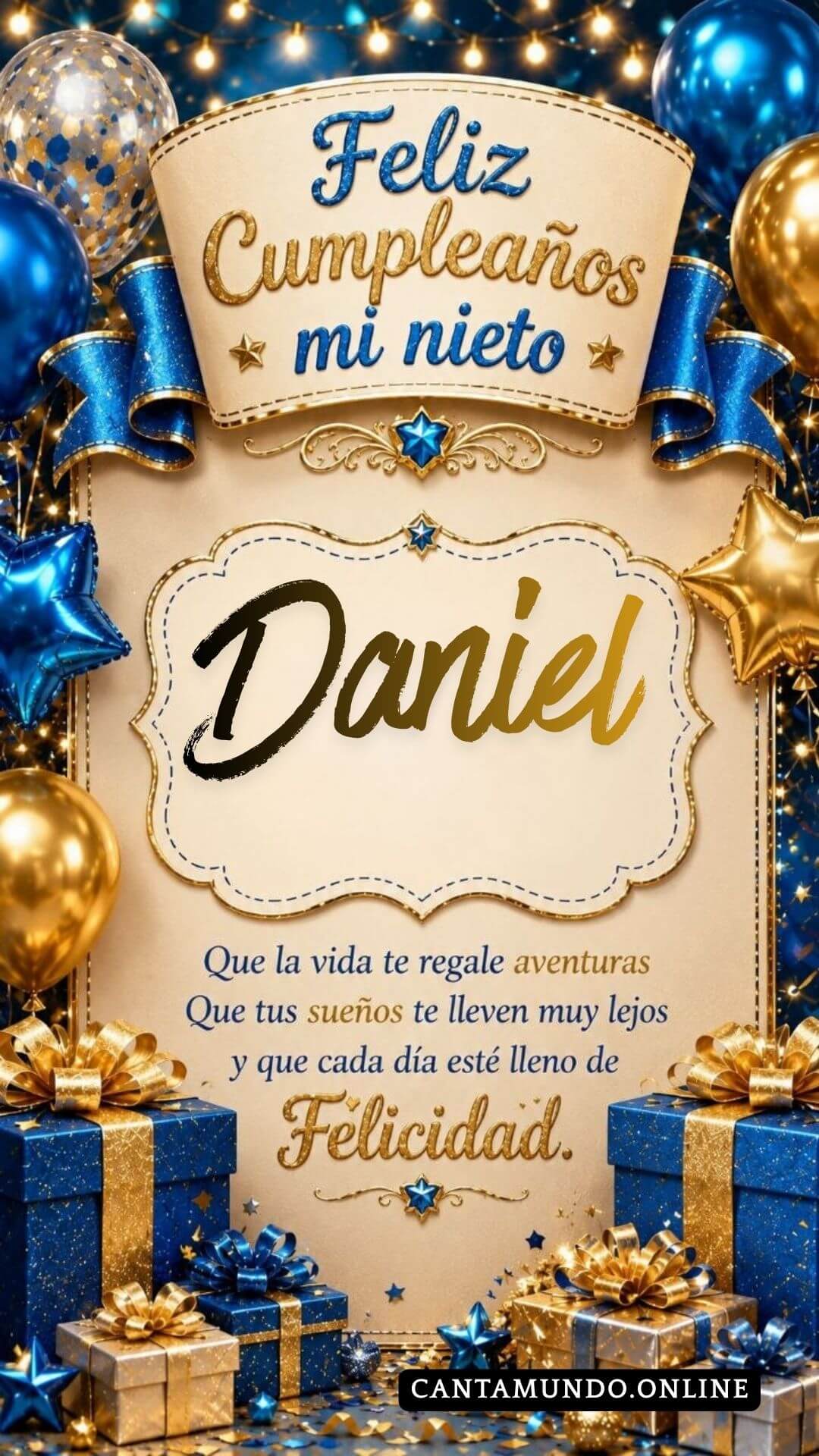 Tarjeta de Feliz cumpleaños para tu nieto Daniel gratis para descargar, felicitación de abuelita elegante