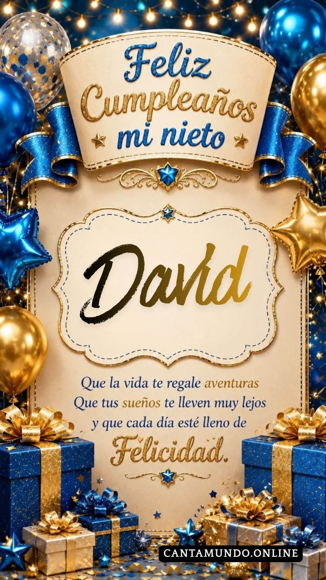 Tarjeta de Feliz cumpleaños para tu nieto David gratis para descargar, felicitación de abuelita elegante